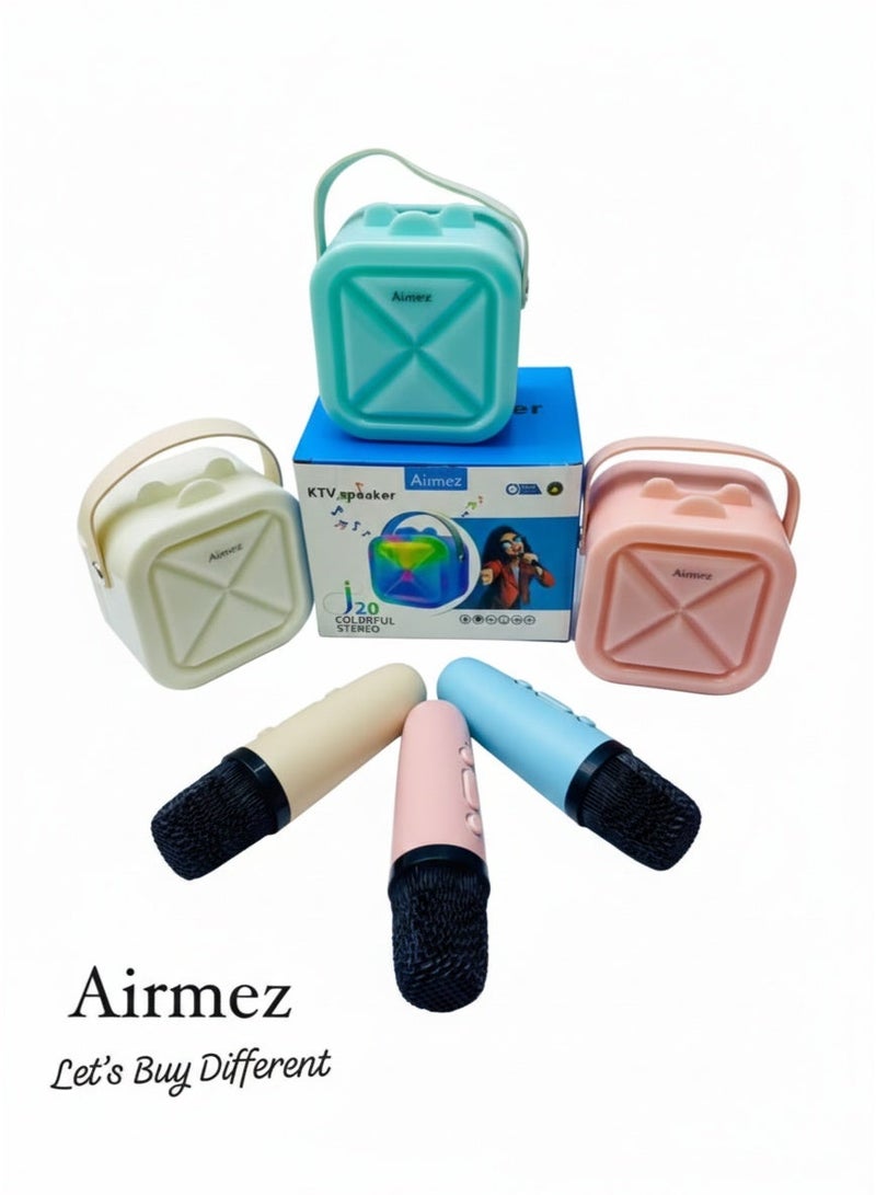 أيرمز جهاز كاريوكي لاسلكي Airmez J20 للأطفال والكبار، مكبر صوت بلوتوث محمول مع أضواء LED، وميكروفون لاسلكي واحد - بألوان متنوعة - Image 4